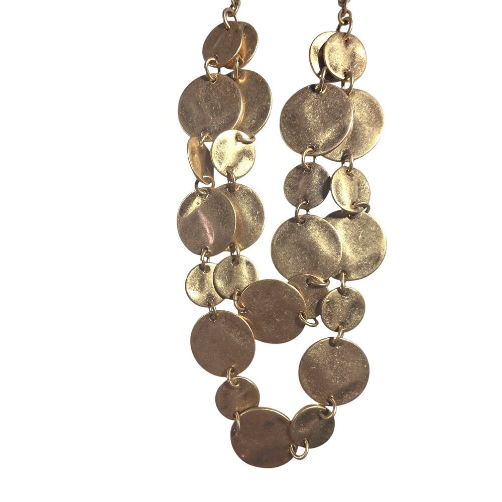 Statement Necklace Double Strand Disc Gold-Tone neutral womens jewelry